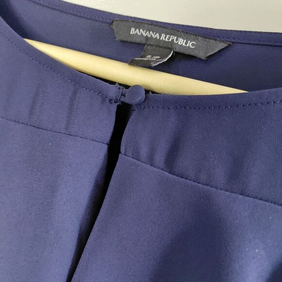 🦋3/$25 Banana Republic Small Navy Blue Long Sleeve Ruffle Sheer Blouse - Picture 4 of 10